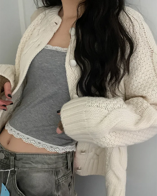 Cable Twist Round Knit Cardigan