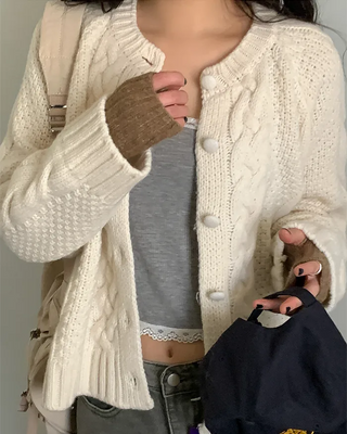Cable Twist Round Knit Cardigan