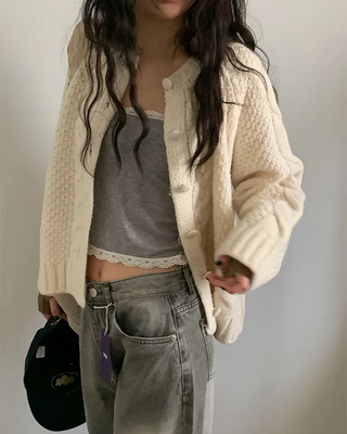 Cable Twist Round Knit Cardigan