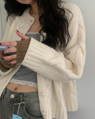 Cable Twist Round Knit Cardigan