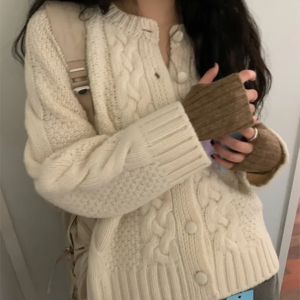 Cable Twist Round Knit Cardigan
