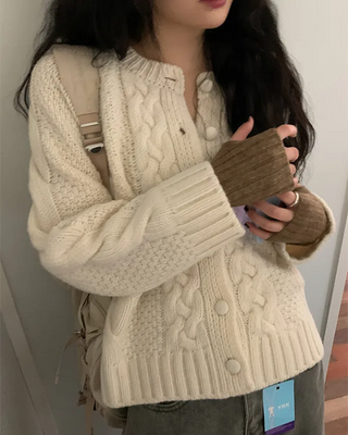 Cable Twist Round Knit Cardigan