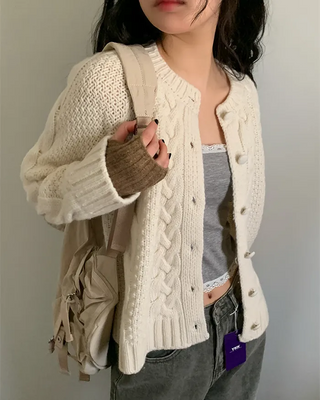 Cable Twist Round Knit Cardigan