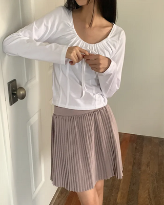 Shirred Ribbon Long-Sleeve T-Shirt