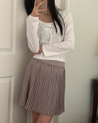 Shirred Ribbon Long-Sleeve T-Shirt