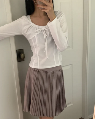 Shirred Ribbon Long-Sleeve T-Shirt