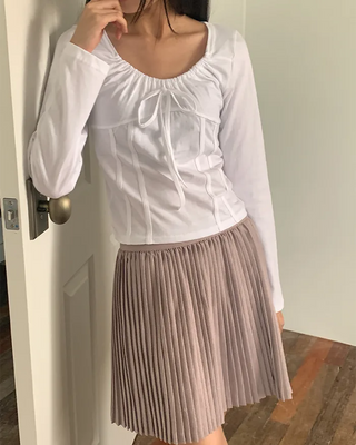 Shirred Ribbon Long-Sleeve T-Shirt