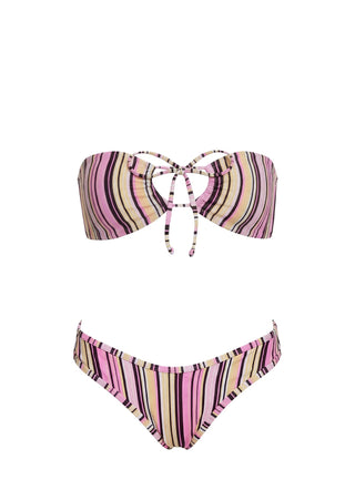 Tropical Vibes Bandeau Bikini Top Pink  Yellow Stripe