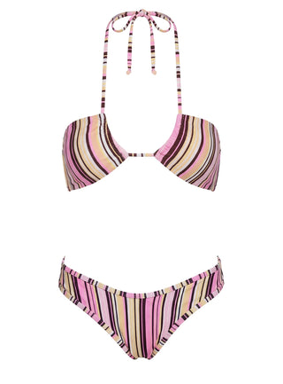 Tropical Vibes Bandeau Bikini Top Pink  Yellow Stripe