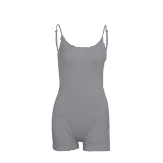 Bowknot lace hem ribbed cami romper