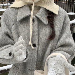Oversized wool mohair boucle half coat