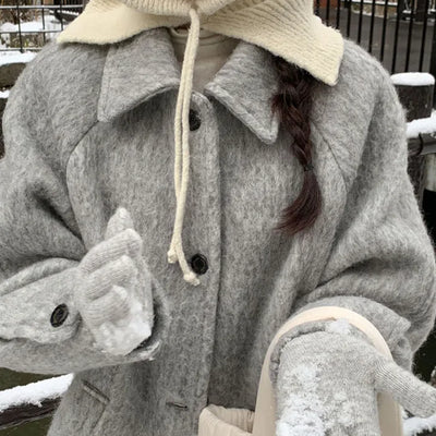Oversized wool mohair boucle half coat