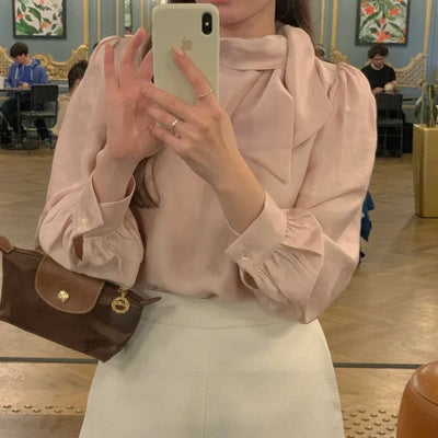 Ribbon scarf tie blouse