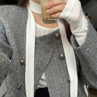 Double cropped wool tweed jacket