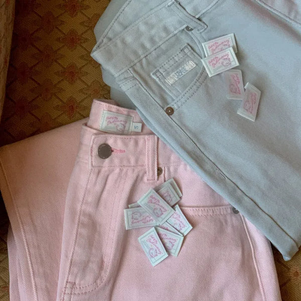 Cotton semi-wide denim pants