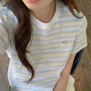 Striped cropped short-sleeved T-shirt