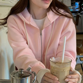 Loose-fit 2-way brushed-back cropped hoodie