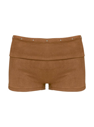 Upgraded Stud Detail Faux Suede Shorts Brown
