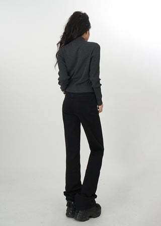 Gray zipper knitted cardigan