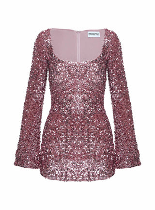 Vinelle Long Sleeve Mini Dress Dusty Pink