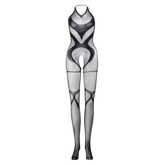 Halter backless fishnet open crotch bodystocking