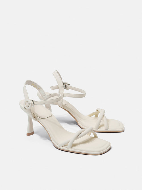 One-strap French high heels white sandals