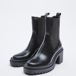 High heel thick sole velvet Chelsea boots