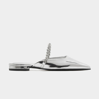 Low heel metallic-coated mules