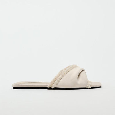 Tassel striped flat open-toe sandals