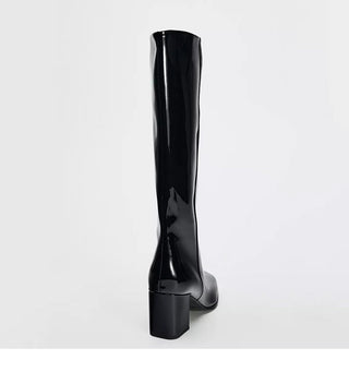 High-heeled over the knee semi patent boot