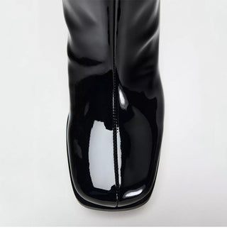High-heeled over the knee semi patent boot