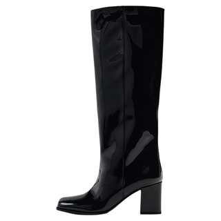 High-heeled over the knee semi patent boot