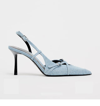 Pointed toe thin strap high heel mules
