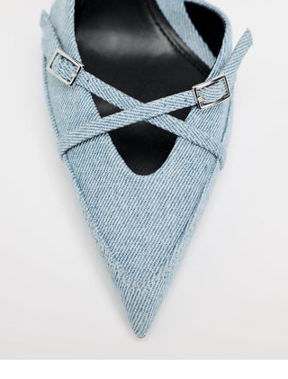Pointed toe thin strap high heel mules