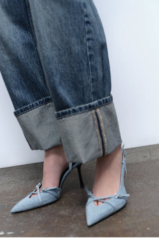 Pointed toe thin strap high heel mules