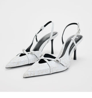 Pointed toe thin strap high heel mules