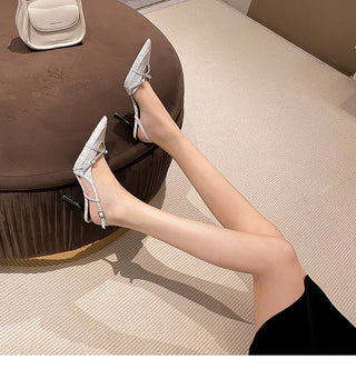 Pointed toe thin strap high heel mules