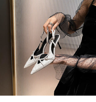 Pointed toe thin strap high heel mules