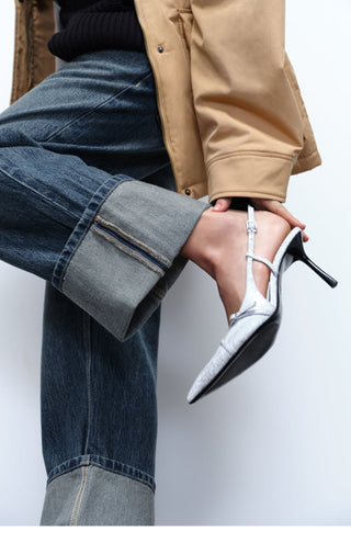 Pointed toe thin strap high heel mules