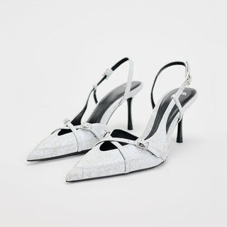 Pointed toe thin strap high heel mules