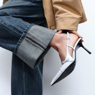 Pointed toe thin strap high heel mules