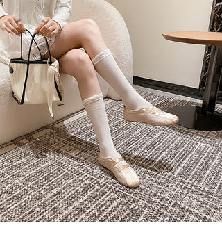 Round head satin Mary Jane shoes