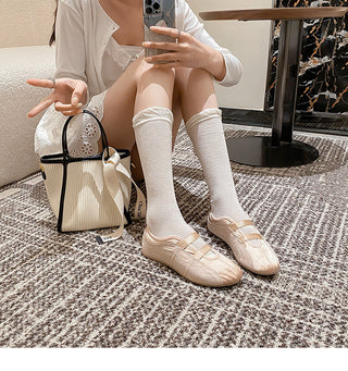 Round head satin Mary Jane shoes