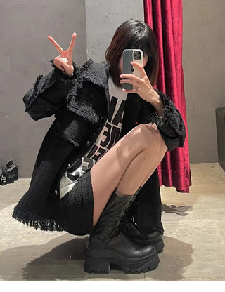 Leather Korean platform boots