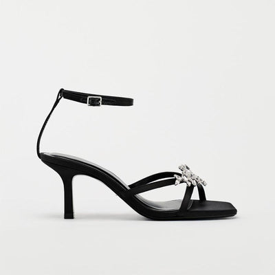 Crystal buckle high heel sandals