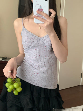 small floral ribbon V neck Top