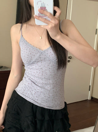 small floral ribbon V neck Top