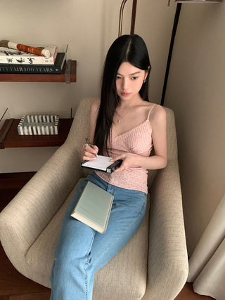 small floral ribbon V neck Top