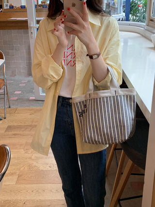 Solid Korean lapel loose long sleeved shirt