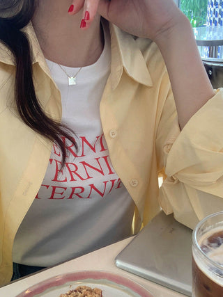 Solid Korean lapel loose long sleeved shirt